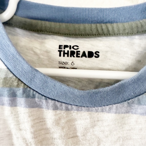 EPIC THREADS Boys Blue Green Gray Stripe Ringer T-Shirt - Picture 3 of 3